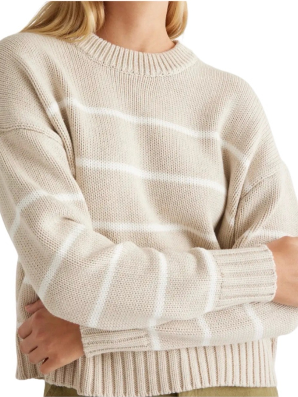 Cozy Cream Stripe Sweater Loungewear SET - Women